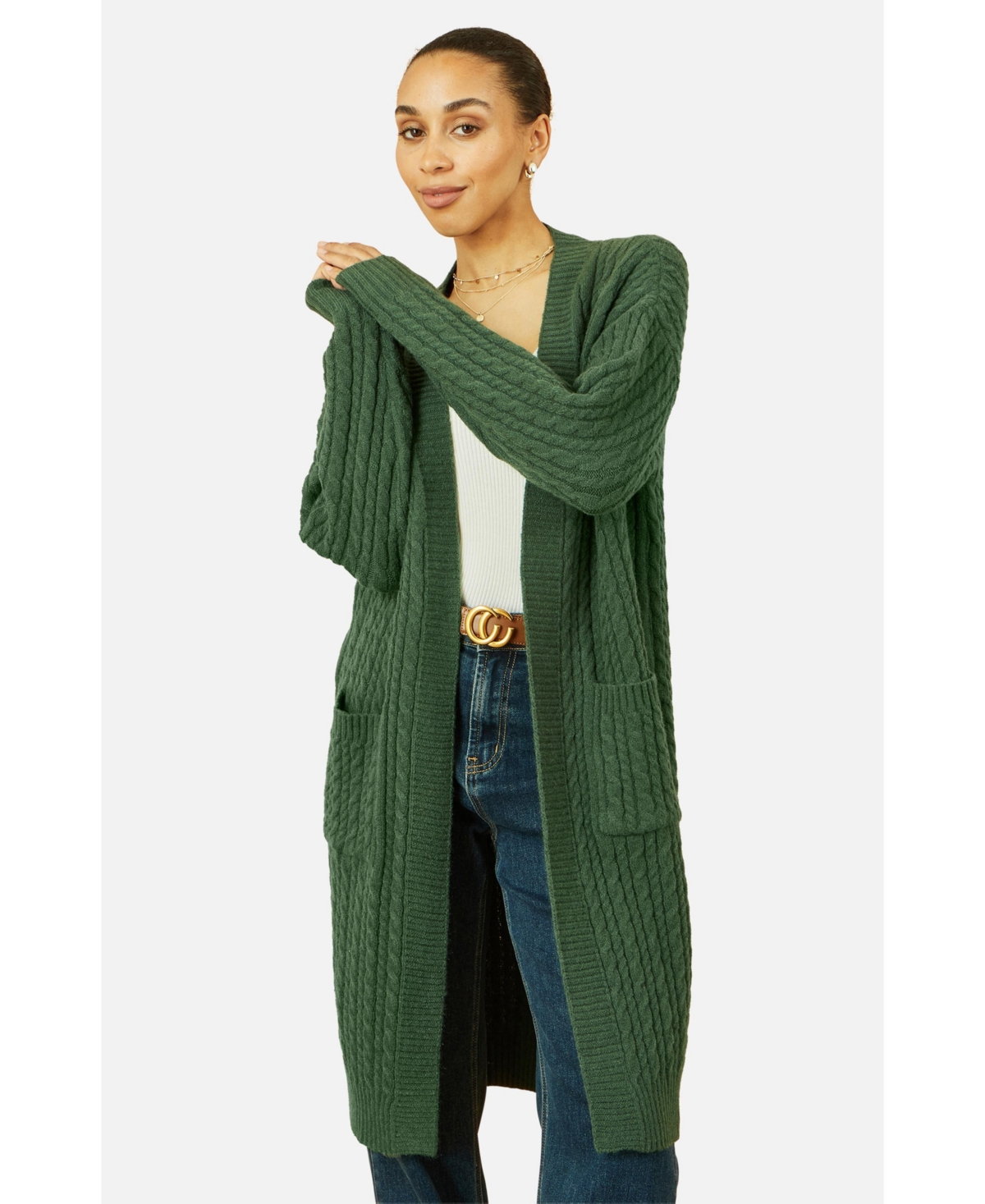 Yumi Women's Cable Knit Long Sleeve Cardigan