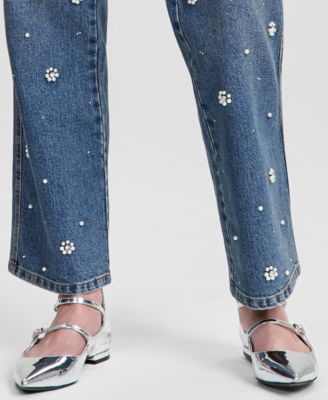 Women's Pearl-Embellished Straight-Leg Jeans, Macy's Exclusive