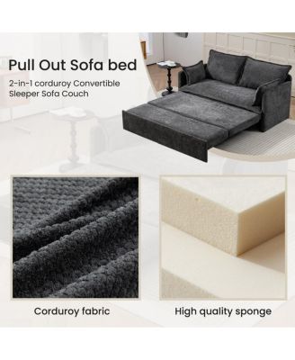 Pull Out Corduroy Sleeper Sofa with USB & Storage, 59.5'' Convertible Loveseat Bed for Small Spaces, Apartment, Bedroom