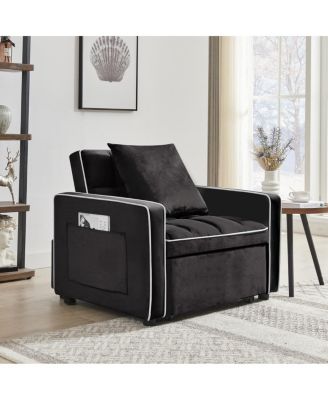 3-in-1 Convertible Velvet Chair Bed, Single Sleeper Sofa with Adjustable Backrest, Pull Out Bed & Side Pocket for Small Spaces