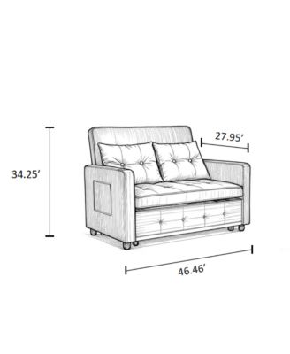 Linen Sleeper Sofa Bed, 2-Seater Pull Out Sofa with Cup Holder, USB Charging, Multi-Position Back for Apartment or Guest Room