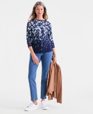 Women's Pima Cotton 3/4-Sleeve Boat-neck Top, Macy's Exclusive