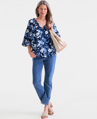 Women's Printed Flutter-Sleeve Top, Macy's Exclusive