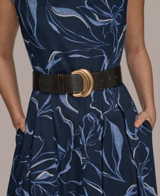 Women's Square Neck Belted A-Line Dress