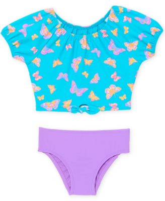 Girls' Toddler 2T-5T Puff-Sleeve Rashguard and Hipster Swim Bottom, 2-Piece Set