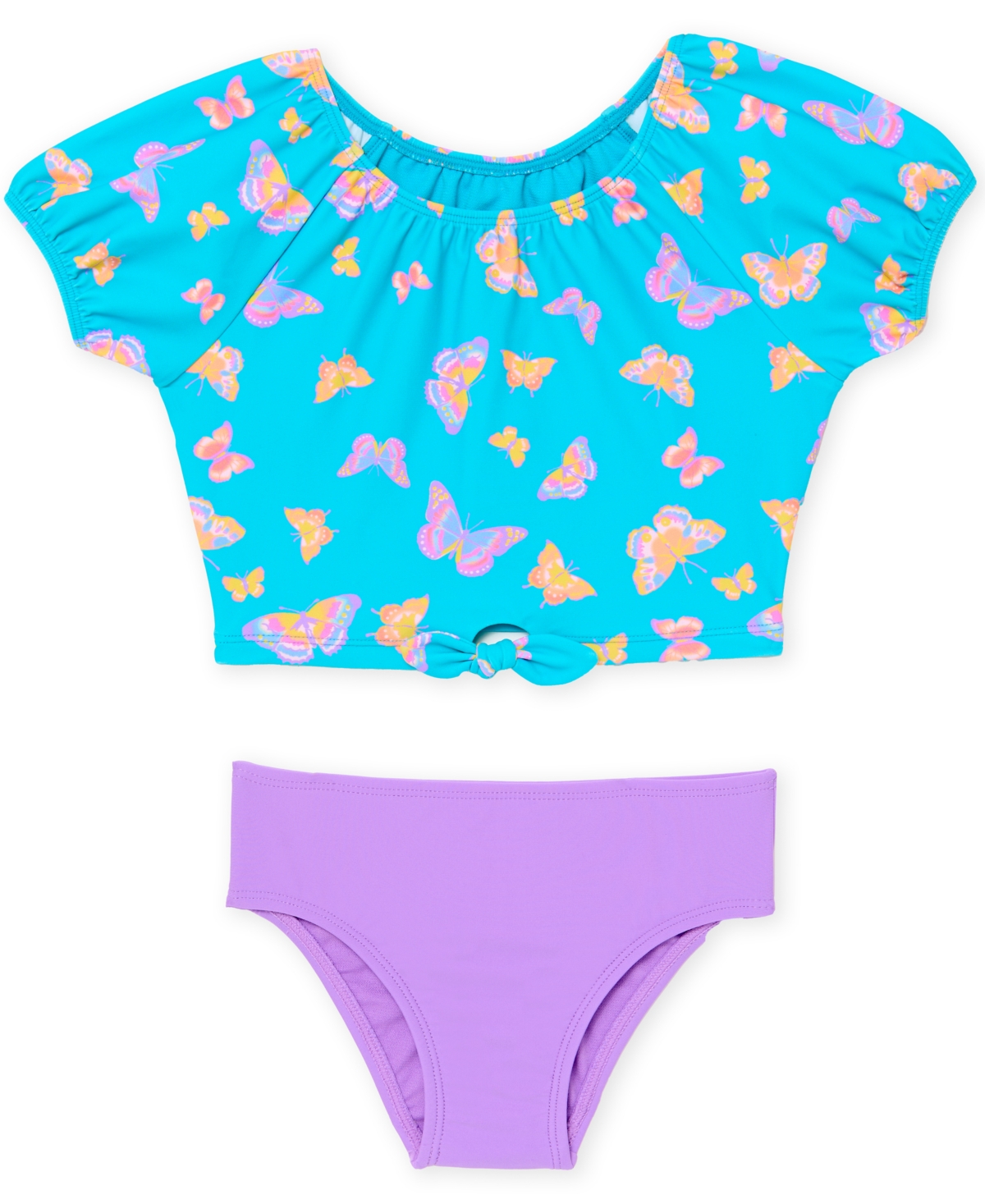 Angel Beach Toddler Girls 2T-5T Puff-Sleeve Rashguard and Hipster Swim Bottom, 2-Piece Set