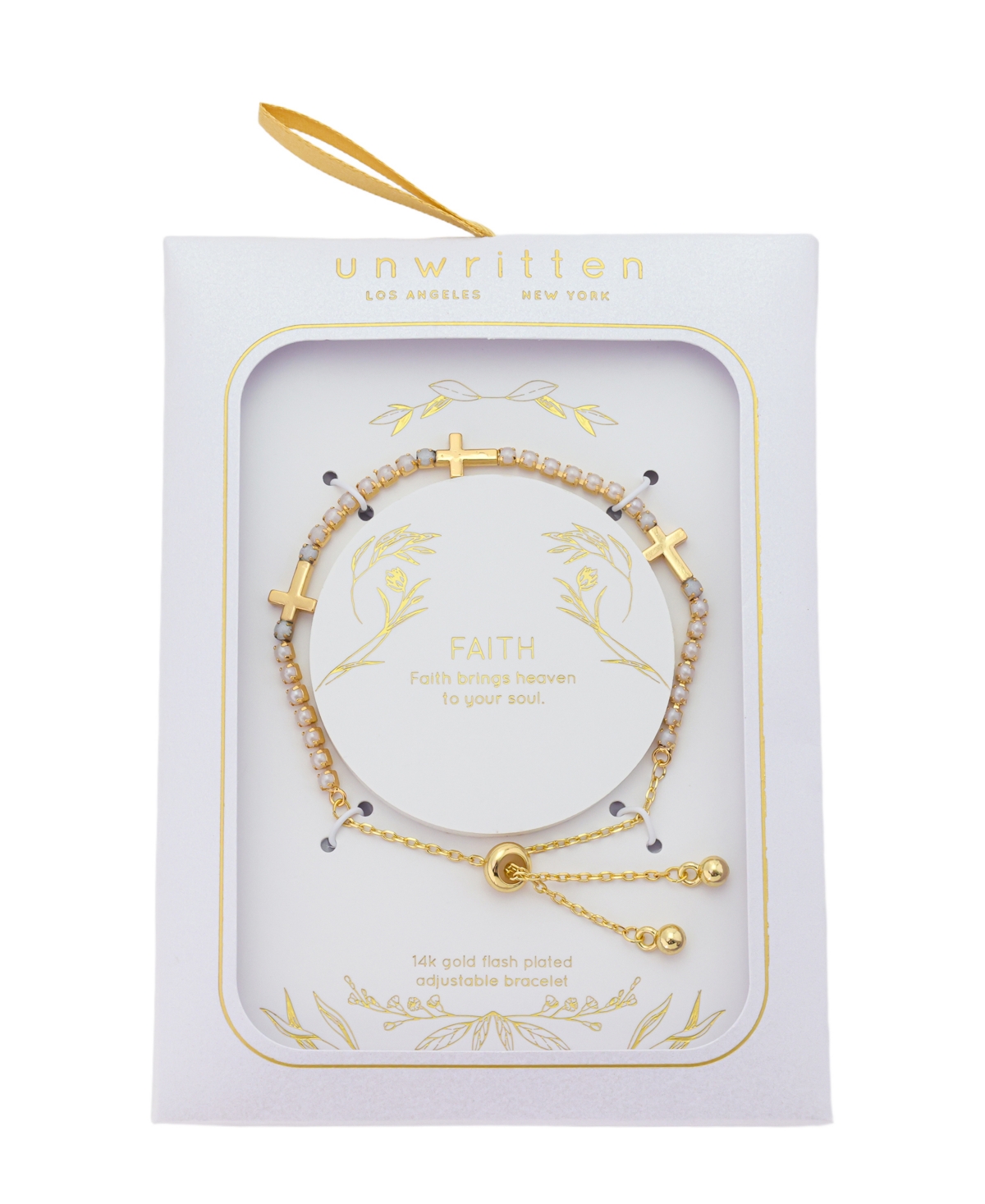 Unwritten Triple Cross Glass Pearl Bolo Bracelet In Gold
