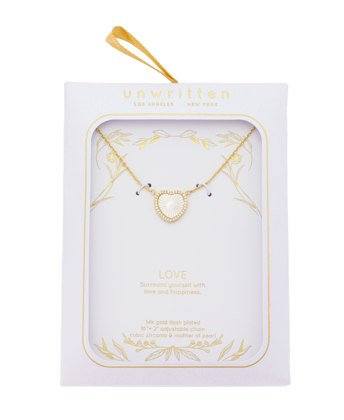 Unwritten Mother Of Pearl Inlay Cubic Zirconia Heart Necklace With Extender In Gold