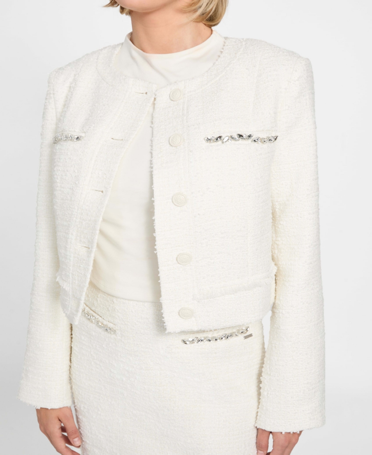 Guess Women's Clotilde Long-sleeve Cropped Jacket In White