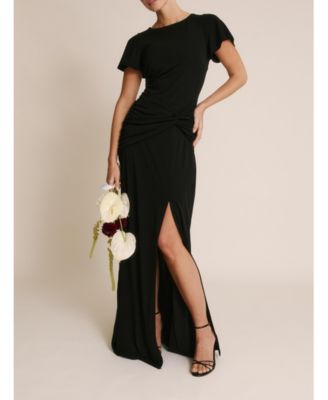 Women's Knot Panel Flutter Sleeve Stretch Dresses