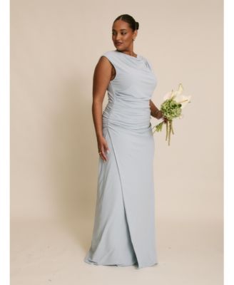 Women's Cowl Gathered Short Sleeve Bridesmaid