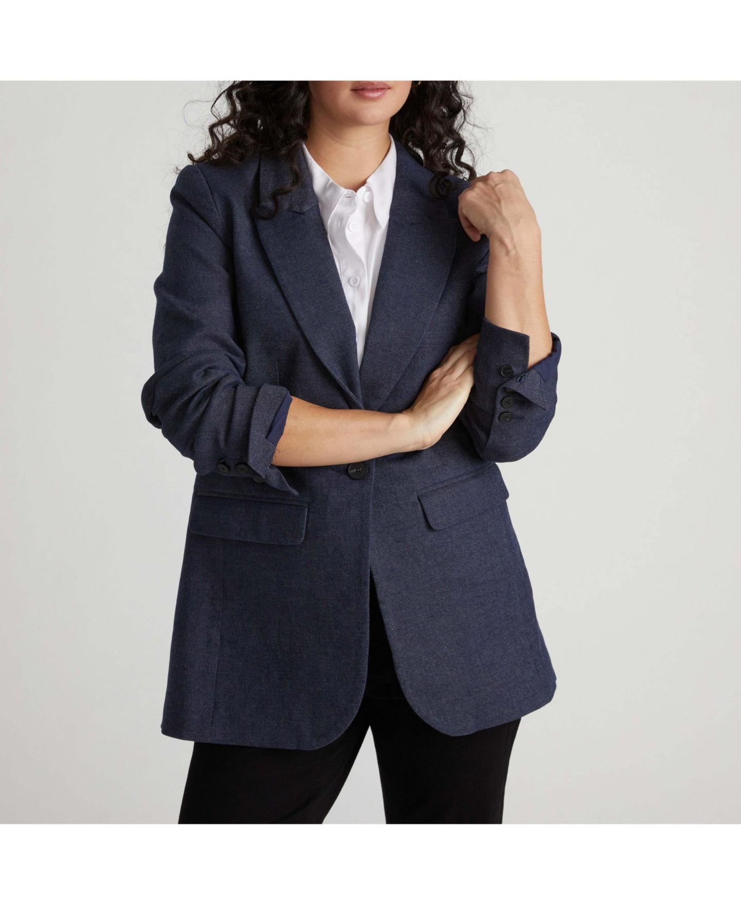 Женский пиджак Universal Standard Denim Look Blazer, цвет: Тёмный индиго — фото 5