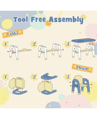 Kids Table and 2 Chairs Set Activity Art Desk with Storage Shelf & Building Blocks