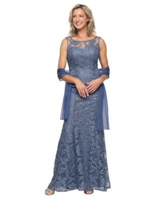 Alex Evenings Embroidered Tulle Gown VINTAGE Blue / 8