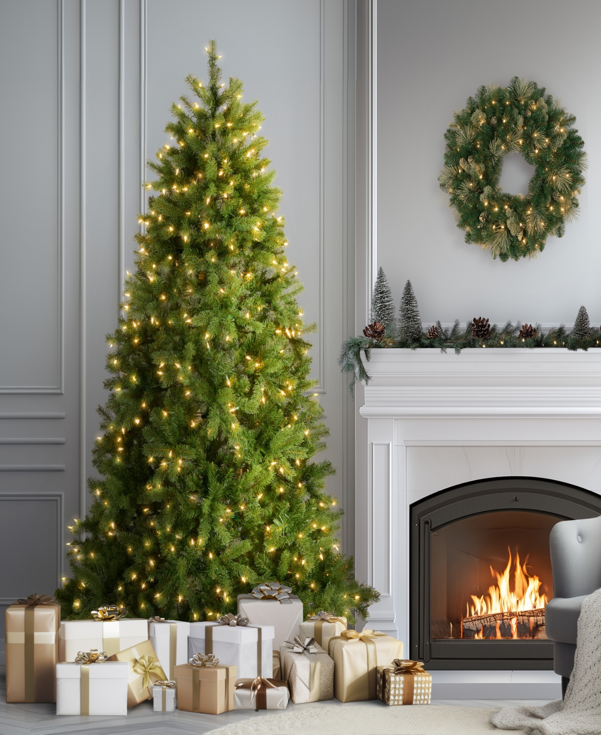 National Tree 6.5' "Feel Real" Downswept Douglas Fir Hinged Tree with 650 Clear Lights