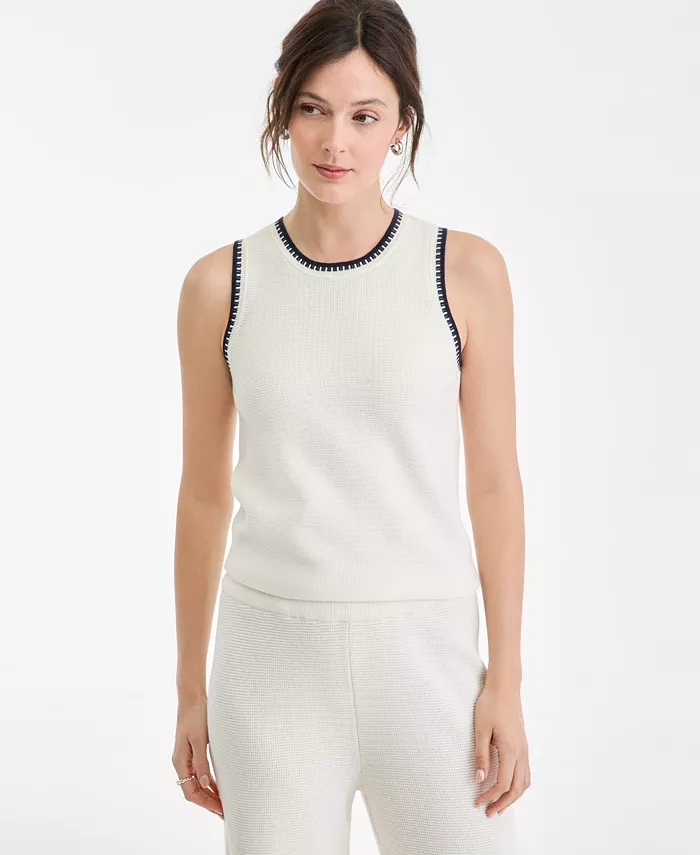 Women's Tipped Crewneck Sleeveless Sweater - thumbnail 5