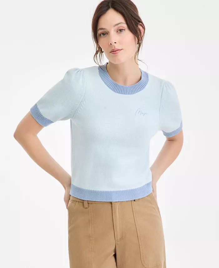 Women's Embroidered Colorblocked Short-Sleeve Sweater