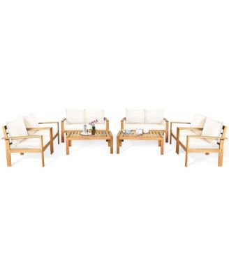 8PCS Patio Furniture Set Acacia Wood Thick Cushion Loveseat Sofa Garden