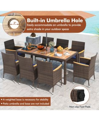 9PCS Outdoor Dining Set with Acacia Wood Table Top Patio Dining Set for 8 People