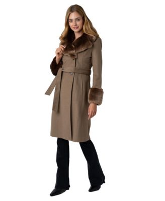 Women's Belted W/Faux Fur Collar & Cuff