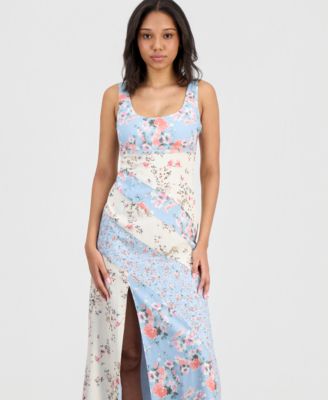 Juniors' Mixed Floral Scoop-Neck Midi Dress