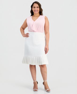 Plus Size Pleat-Trim Stretch Crepe Skirt 