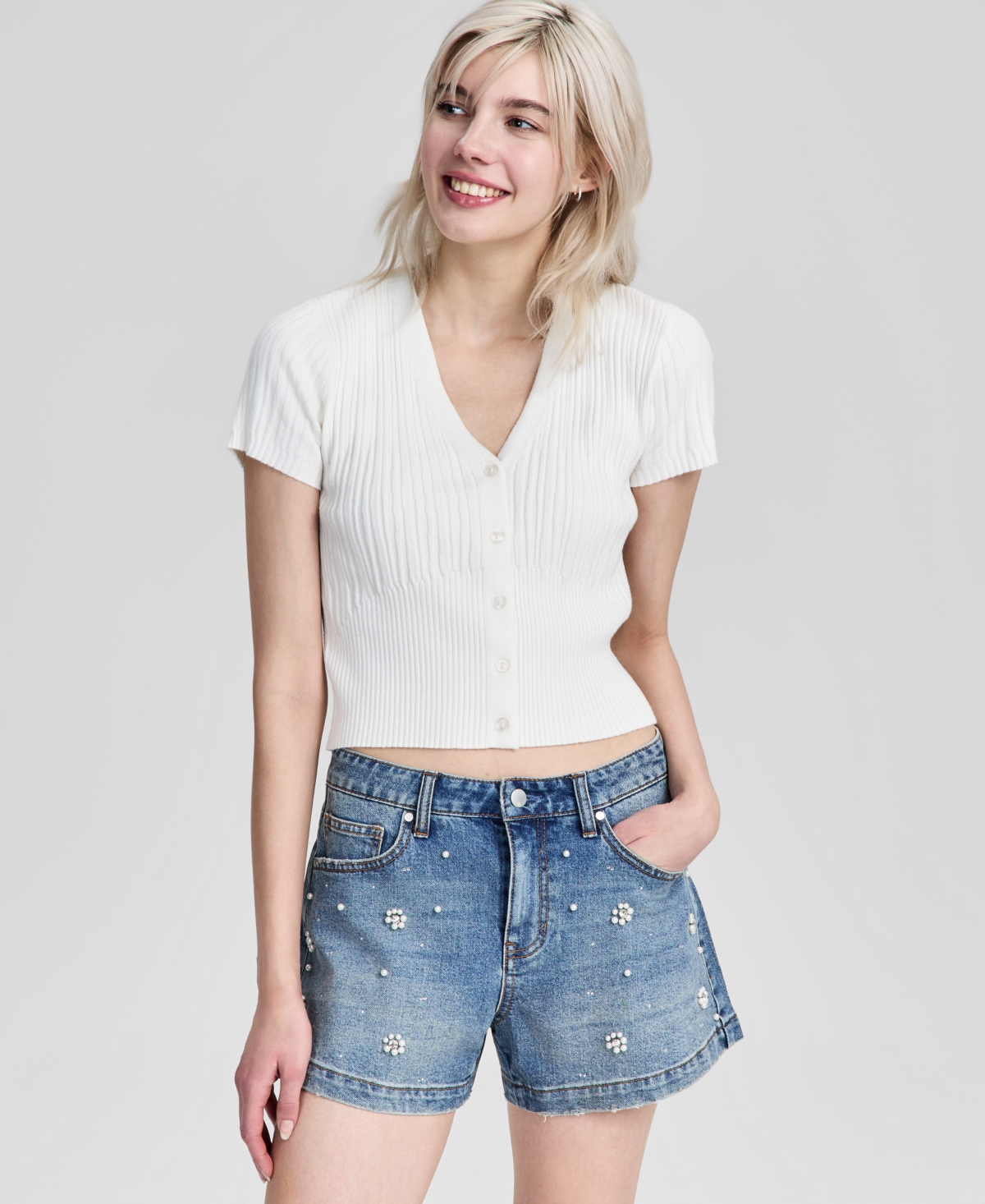 And Now This Women's Ribbed Short-Sleeve Cardigan, Macy's Exclusive