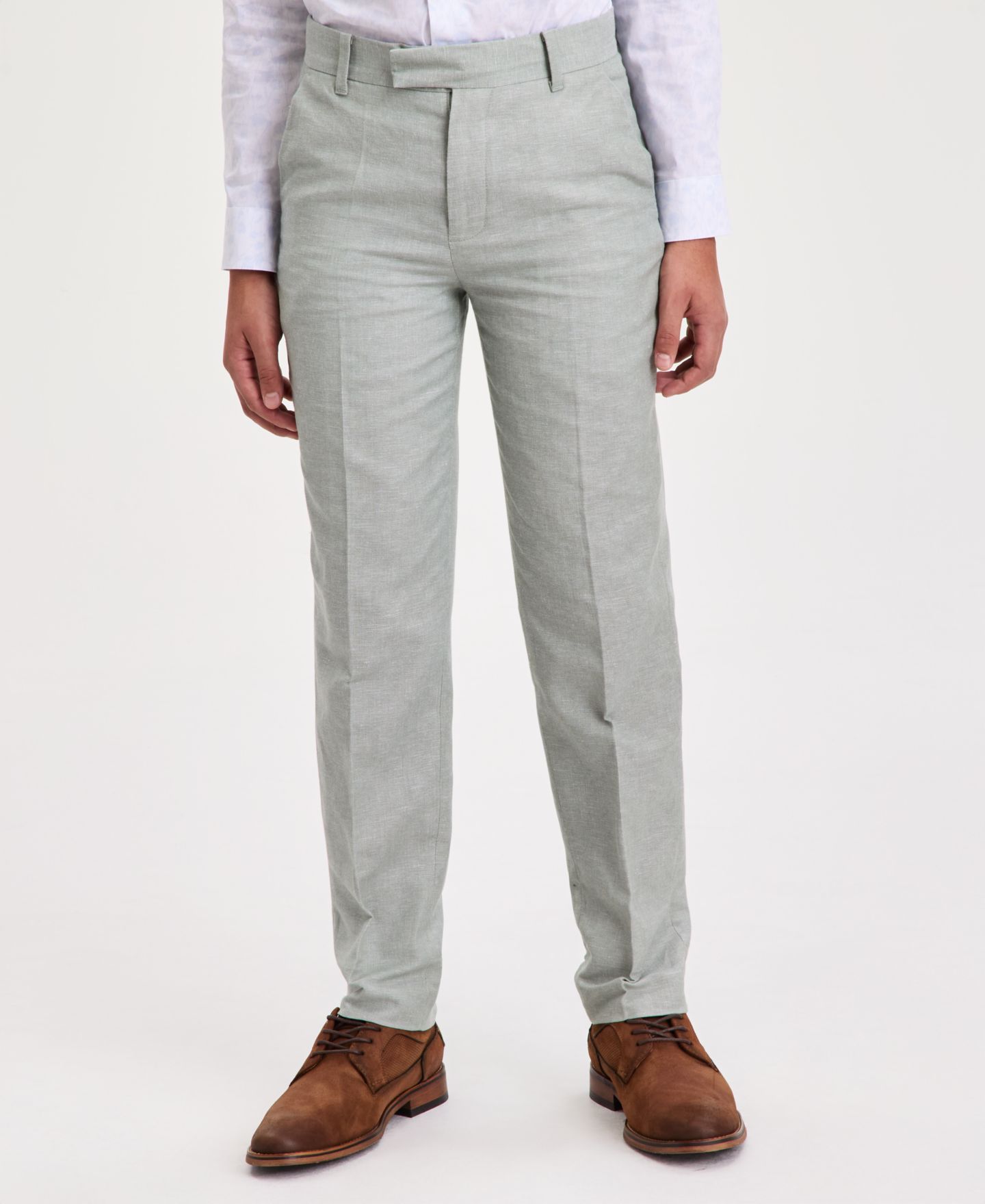 Брюки Calvin Klein Green Tri-Blend Linen Suit Pants для мальчиков, цвет: Зелёный — фото 1