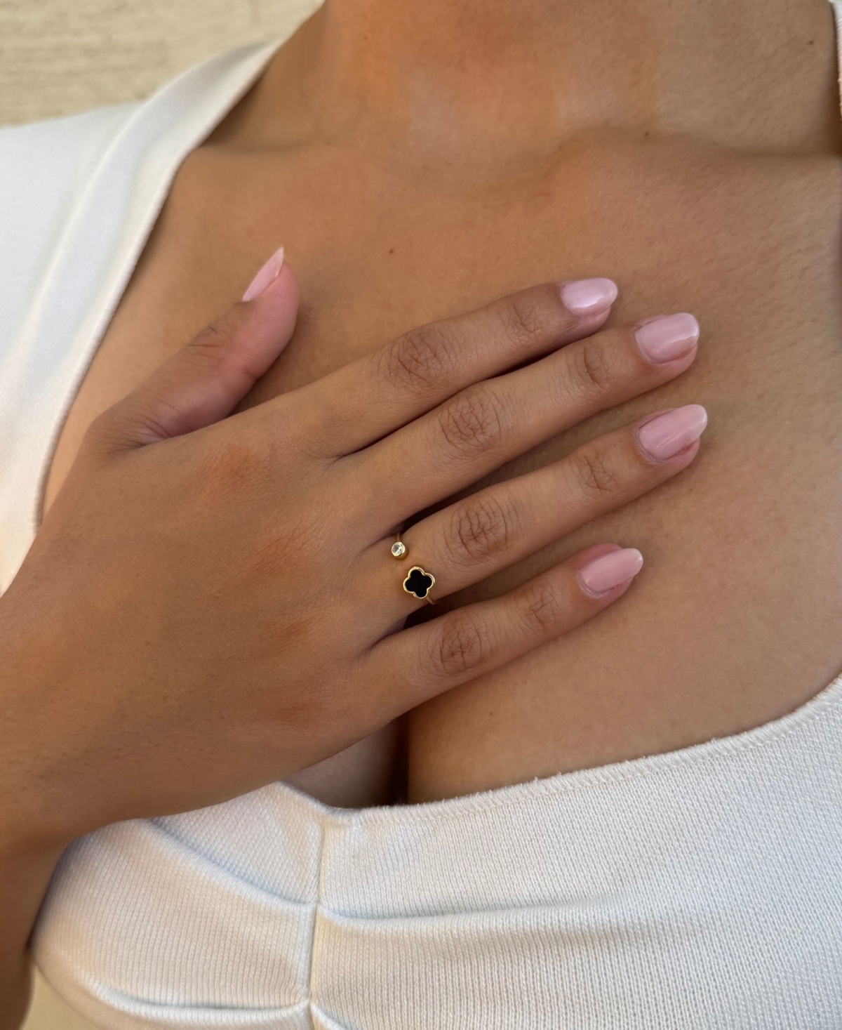 Adornia Gold Adjustable Cz Black Clover Ring