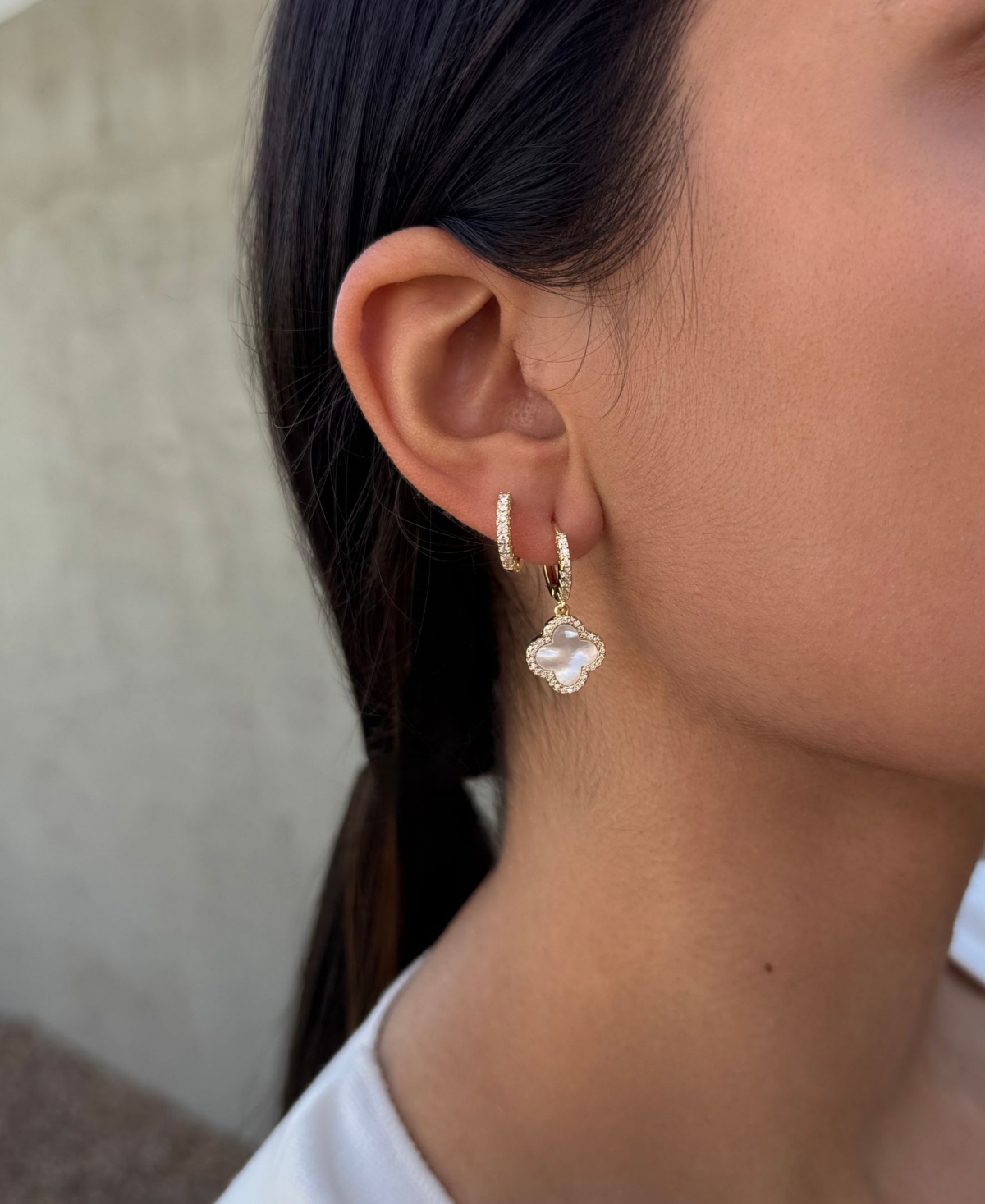 Adornia Gold Cz Halo Clover Huggie Earrings Set