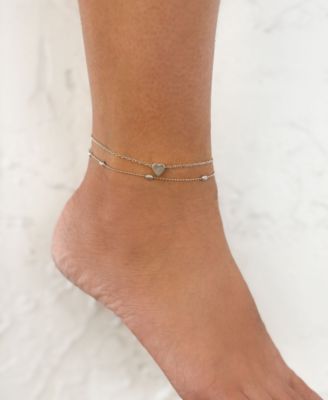 Silver Adjustable Heart Anklet Set