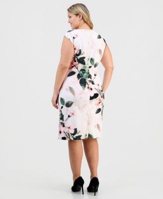 Plus Size Floral-Print Boat-Neck Scuba Dress