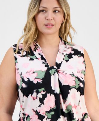 Plus Size Printed Knot-Neck Sleeveless Top