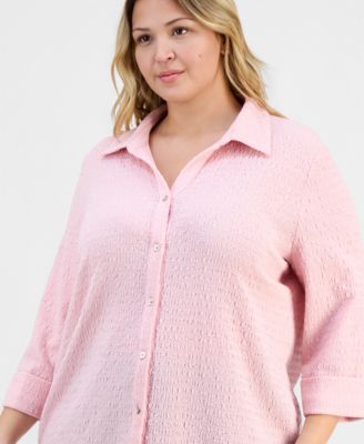 Plus Size 3/4-Sleeve Button-Front Shirt