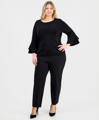 Plus Size Boat-Neck Flare-Cuffs Sweater 
