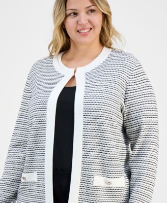 Plus Size Textured Long-Sleeve Cardigan Jacket 