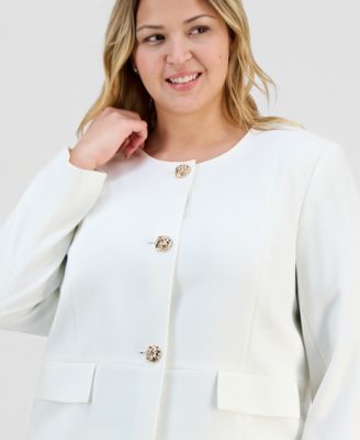 Plus Size Stretch Crepe Button-Front Jacket 