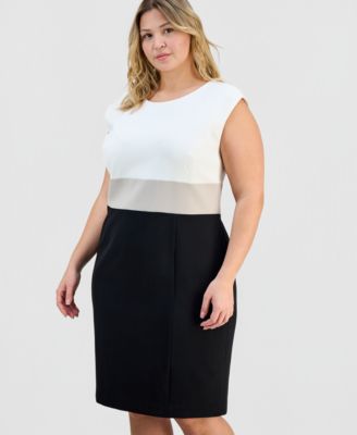 Plus Size Round-Neck Colorblocked Crepe Sheath Dress