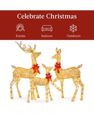 3-Piece Lighted Christmas Deer Set Outdoor Yard Decoration with 360 LED Lights, Stakes