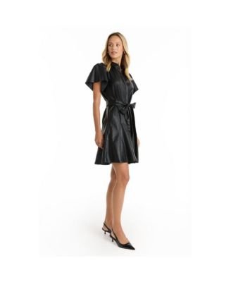 Women's Devin Leather Ruffle Dress - Black