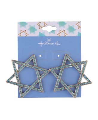 Blue Stone Star of David Hoop Earrings