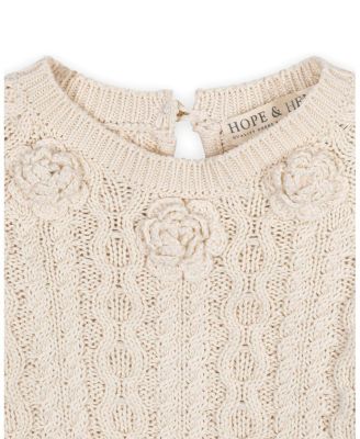 Toddler Girls Organic Rosette Detail Cable Knit Sweater Dress