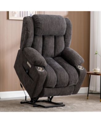 Up to 350 LBS Chenille Power Lift Recliner Chair, Heavy Duty Motion Mechanism with 8-Point Vibration Massage, USB and Type-C Ports, Grey