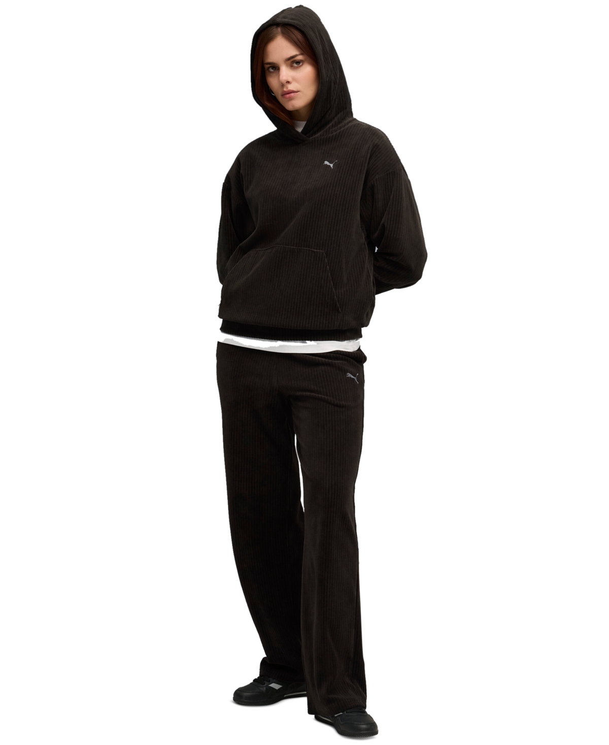 Puma Women's Elevated Comfort Velour Long-sleeve Hoodie In Black