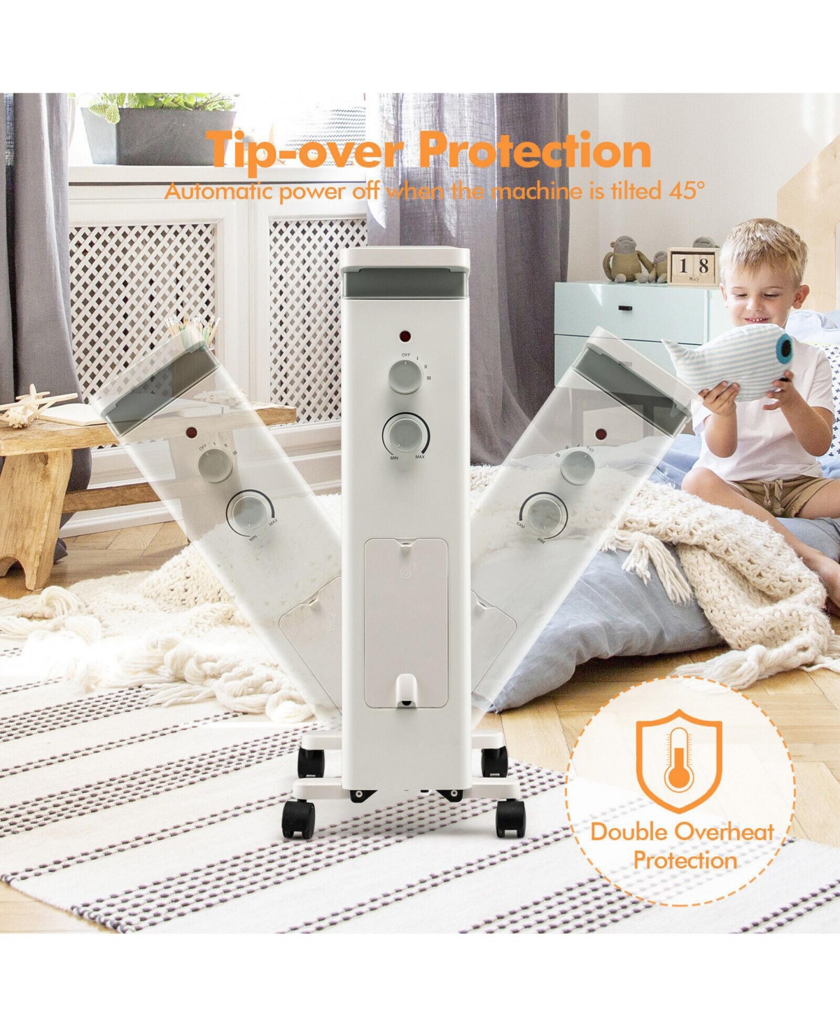 Sugift 1500W Portable Oil Filled Radiator Heater with 3 Heat Settings