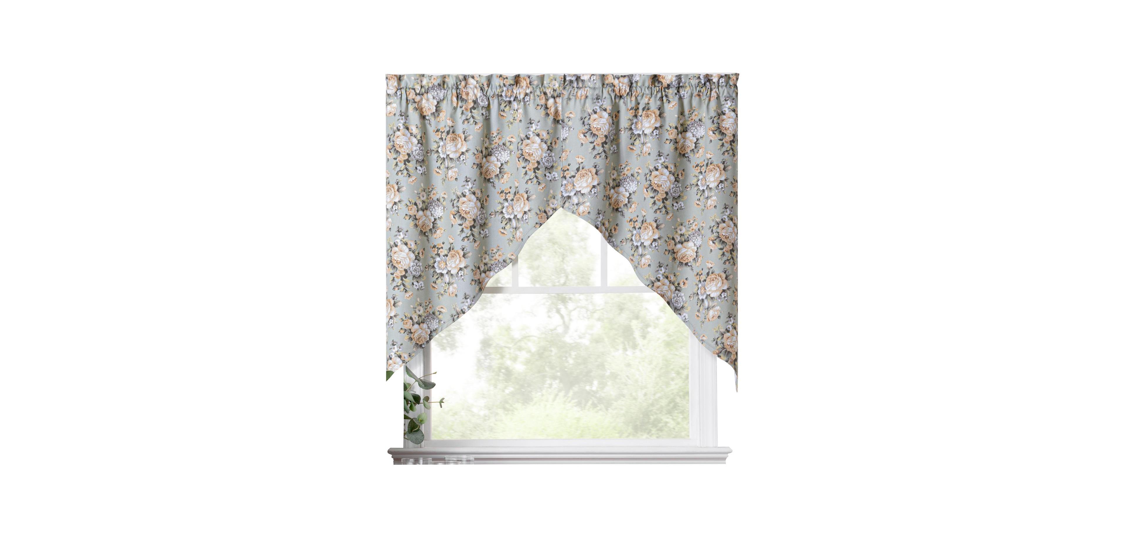 Ellis Curtain Bella Rose Stylish Medium Scale Printed Floral Pattern 1.5" Rod Pocket Tailored Swag Curtain