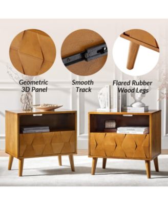 Zenaida Mid-century Modern Nightstand with Charging Ports and Hidden Drawer