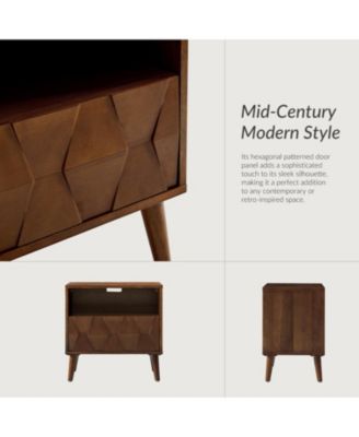 Zenaida Mid-century Modern Nightstand with Charging Ports and Hidden Drawer