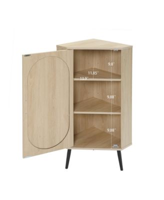 CASAINC 40"H Natural Rattan Door & Adjustable Shelves Freestanding Corner Cabinet