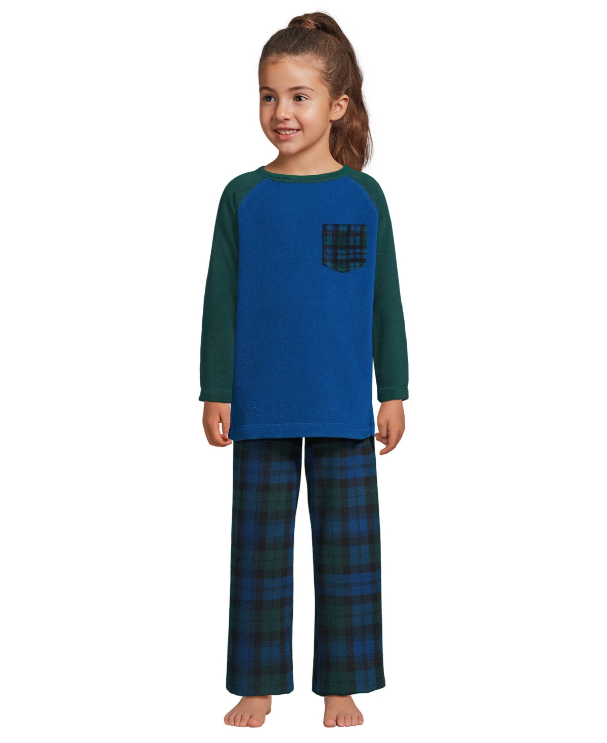 Lands' End Big Girls Long Sleeve Pocket Fleece Pajama Set